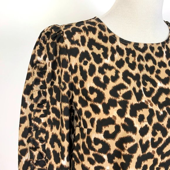 J. Crew Leopard Print Cotton Long Sleeve Ruffle Trim Blouse Sz S - Picture 4 of 16